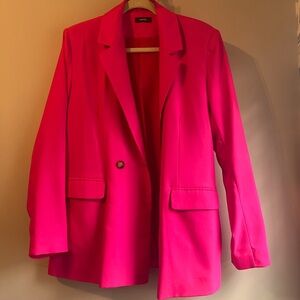 Women’s casual long sleeve hot pink blazer with ONE button closure with pockets